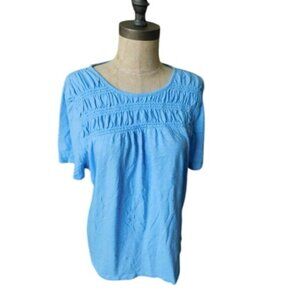 Talbots Size XL Ruched Front Blue Knit Cap Sleeve Top